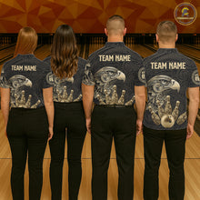 Load image into Gallery viewer, Black and Gold Eagle Tribal Bowling Polo, 1/4 Zip Shirts For Men Custom Retro Bowling Team Jerseys NQS11150