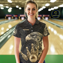 Load image into Gallery viewer, Black and Gold Eagle Tribal Bowling Polo, 1/4 Zip Shirts For Women Custom Retro Bowling Team Jerseys NQS11150