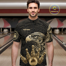 Load image into Gallery viewer, Black and Gold Eagle Tribal Bowling Polo, 1/4 Zip Shirts For Men Custom Retro Bowling Team Jerseys NQS11150