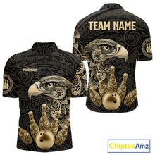 Load image into Gallery viewer, Black and Gold Eagle Tribal Bowling Polo, 1/4 Zip Shirts For Men Custom Retro Bowling Team Jerseys NQS11150