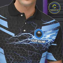 Load image into Gallery viewer, Black and Blue Lightning Thunder Bowling Shirts For Men Custom Bowling Team Jerseys, Gift For Bowlers NQS11140