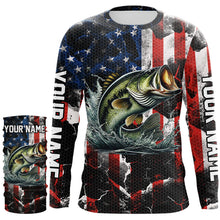 Load image into Gallery viewer, Largemouth Bass fishing American flag Custom UV protection performance long sleeve fishing jerseys NQS9276