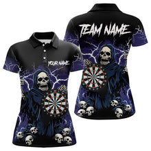 Load image into Gallery viewer, Purple Lightning Thunder Skull Darts Polo, Quarter zip Shirt For Women Custom Team Darts Jersey Outfit NQS9446