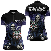 Load image into Gallery viewer, Purple Lightning Thunder Skull Darts Polo, Quarter zip Shirt For Women Custom Team Darts Jersey Outfit NQS9446