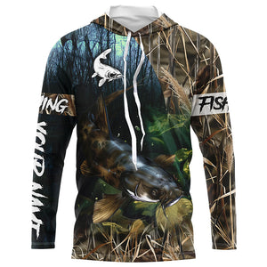 Flathead Catfish Fishing Custom Camouflage long sleeve Fishing Shirt, Personalized Catfish Fishing Gift NQS324