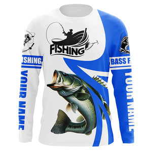 Largemouth bass fishing Custom Name sun protection long sleeve fishing shirts for men, women | Blue NQS3268