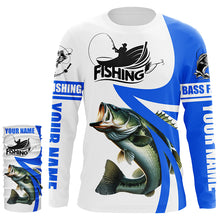 Load image into Gallery viewer, Largemouth bass fishing Custom Name sun protection long sleeve fishing shirts for men, women | Blue NQS3268