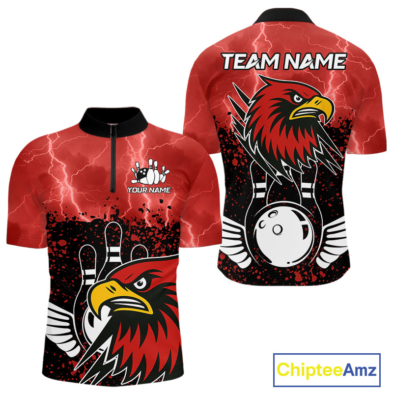 Black and Red Lightning thunder storm Eagle Bowling Shirts for Men Custom Team bowling jerseys NQS10022