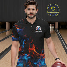 Load image into Gallery viewer, Blue and Orange Flame Bowling Polo, Quarter Zip Shirts for Men Custom Team bowling outfit uniform NQS10026