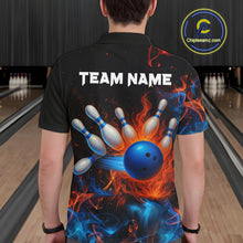 Load image into Gallery viewer, Blue and Orange Flame Bowling Polo, Quarter Zip Shirts for Men Custom Team bowling outfit uniform NQS10026