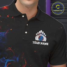 Load image into Gallery viewer, Blue and Orange Flame Bowling Polo, Quarter Zip Shirts for Men Custom Team bowling outfit uniform NQS10026