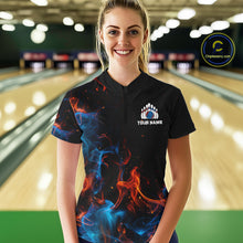 Load image into Gallery viewer, Blue and Orange Flame Bowling Polo, Quarter Zip Shirts for Women Custom Team bowling outfit uniform NQS10026
