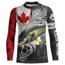 Load image into Gallery viewer, Canadian Flag Walleye Fishing Custom long sleeve performance Fishing Shirts, Walleye Fishing jerseys NQS3530