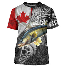 Load image into Gallery viewer, Canadian Flag Walleye Fishing Custom long sleeve performance Fishing Shirts, Walleye Fishing jerseys NQS3530