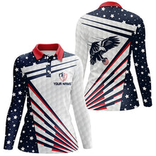 Load image into Gallery viewer, Womens golf polo shirts custom red, white and blue Eagle American flag patriotic womens golf attire NQS6024