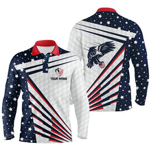 Load image into Gallery viewer, Mens golf polo shirt custom red, white and blue Eagle American flag patriotic golf apparel for men NQS6024