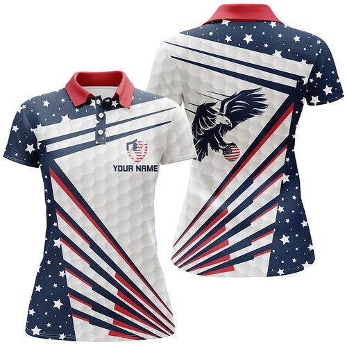 Womens golf polo shirts custom red, white and blue Eagle American flag patriotic womens golf attire NQS6024