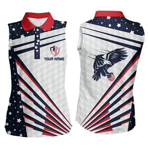 Women Sleeveless polo shirt custom red, white and blue Eagle American flag patriot female golf attire NQS6024