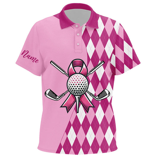 Kid golf polo shirt custom pink argyle pattern Breast Cancer awareness golf apparel for kid NQS8128
