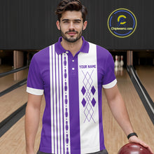 Load image into Gallery viewer, Retro Purple argyle Flame Bowling shirts For Men custom bowling team jerseys Mens Bowler Outfits NQS10326