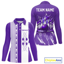 Load image into Gallery viewer, Retro Purple argyle Flame Bowling shirts For Women custom bowling team jerseys Ladies Bowler Outfits NQS10326