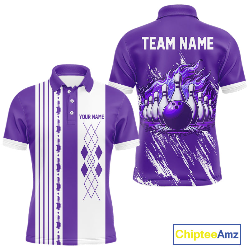 Retro Purple argyle Flame Bowling shirts For Men custom bowling team jerseys Mens Bowler Outfits NQS10326