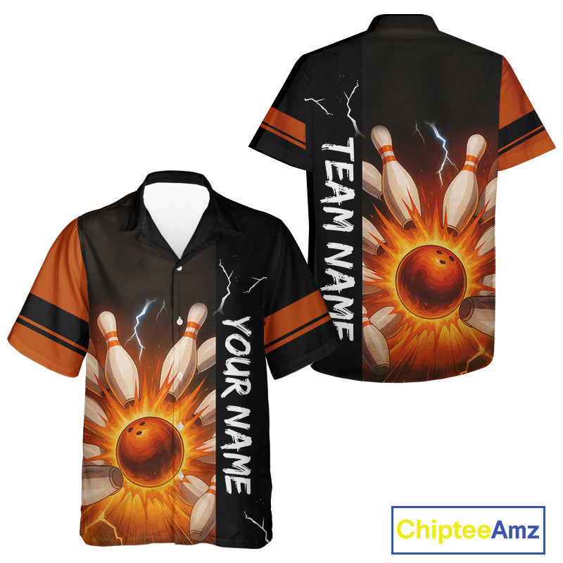 Orange Flame Lightning thunder Bowling Hawaiian Shirt custom bowling team jersey Bowler Outfits NQS10329
