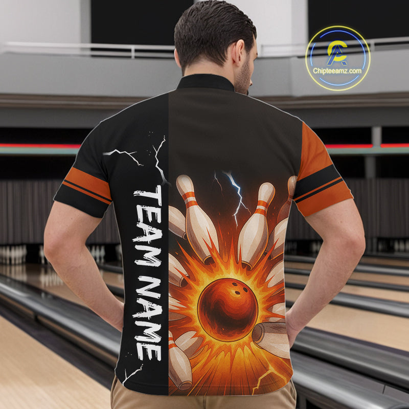 Orange Flame Lightning thunder Bowling shirts For Men custom bowling team jerseys Mens Bowler Outfits NQS10329