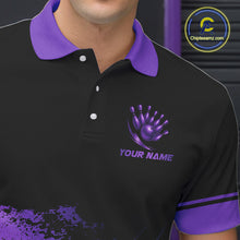 Load image into Gallery viewer, Custom Black And Purple Bowling Team Polo, Quarter-Zip Shirts For Men, Personalized Bowling Jerseys NQS10541