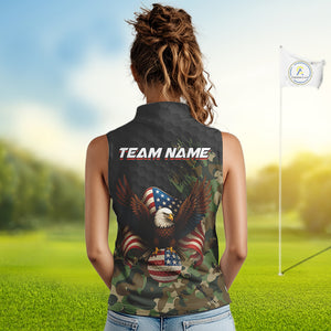 Black & Green Camo American Flag Eagle Womens sleeveless polo shirt Custom Patriotic Team Golf Jersey NQS10953