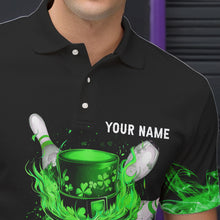 Load image into Gallery viewer, Green Flame Smoke Lucky clover Bowling Shirts For Men Custom St Patrick Day Bowling Team Jersey NQS9451