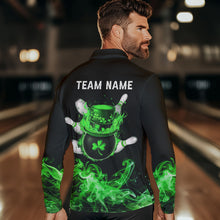 Load image into Gallery viewer, Green Flame Smoke Lucky clover Bowling Shirts For Men Custom St Patrick Day Bowling Team Jersey NQS9451