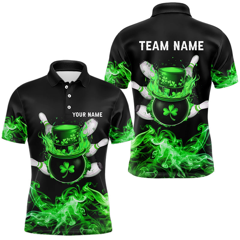 Green Flame Smoke Lucky clover Bowling Shirts For Men Custom St Patrick Day Bowling Team Jersey NQS9451