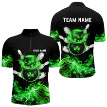 Load image into Gallery viewer, Green Flame Smoke Lucky clover Bowling Shirts For Men Custom St Patrick Day Bowling Team Jersey NQS9451