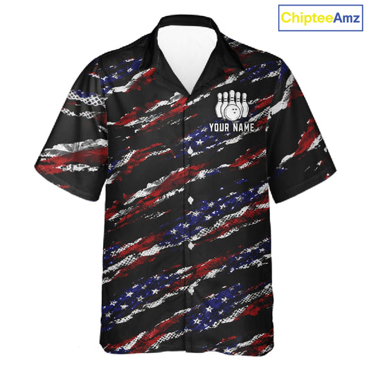 Black American Flag pattern bowling Hawaiian shirt custom patriotic jersey team bowling gifts NQS11552