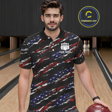 Load image into Gallery viewer, Black American Flag pattern bowling shirt for men custom patriotic jerseys team bowling gifts for men NQS11552