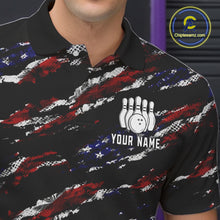 Load image into Gallery viewer, Black American Flag pattern bowling shirt for men custom patriotic jerseys team bowling gifts for men NQS11552
