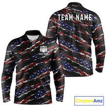 Load image into Gallery viewer, Black American Flag pattern bowling shirt for men custom patriotic jerseys team bowling gifts for men NQS11552