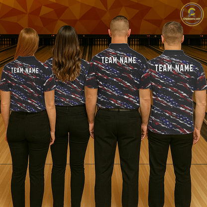 Black American Flag pattern bowling shirt for men custom patriotic jerseys team bowling gifts for men NQS11552