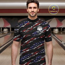 Load image into Gallery viewer, Black American Flag pattern bowling shirt for men custom patriotic jerseys team bowling gifts for men NQS11552