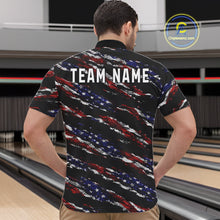 Load image into Gallery viewer, Black American Flag pattern bowling shirt for men custom patriotic jerseys team bowling gifts for men NQS11552
