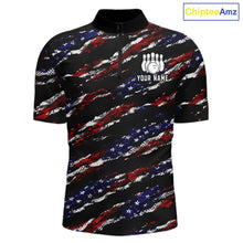 Load image into Gallery viewer, Black American Flag pattern bowling shirt for men custom patriotic jerseys team bowling gifts for men NQS11552