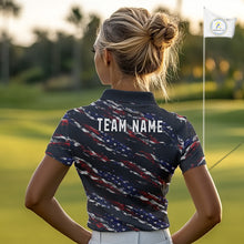 Load image into Gallery viewer, Black American Flag pattern Golf Polo shirts for Women custom ladies patriotic golf shirts NQS11553