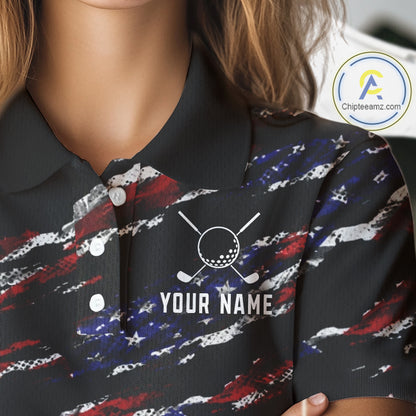 Black American Flag pattern Golf Polo shirts for Women custom ladies patriotic golf shirts NQS11553