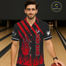 Load image into Gallery viewer, Black and Red Flame Retro Bowling Button-up Shirt Custom Vintage Team Hawaiian Bowling Jersey NQS11678