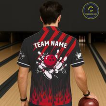 Load image into Gallery viewer, Black and Red Flame Retro Bowling Button-up Shirt Custom Vintage Team Hawaiian Bowling Jersey NQS11678