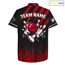 Load image into Gallery viewer, Black and Red Flame Retro Bowling Button-up Shirt Custom Vintage Team Hawaiian Bowling Jersey NQS11678