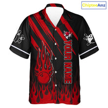 Load image into Gallery viewer, Black and Red Flame Retro Bowling Button-up Shirt Custom Vintage Team Hawaiian Bowling Jersey NQS11678
