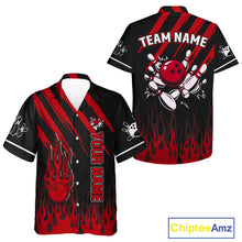 Load image into Gallery viewer, Black and Red Flame Retro Bowling Button-up Shirt Custom Vintage Team Hawaiian Bowling Jersey NQS11678