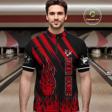 Load image into Gallery viewer, Black and Red Flame Retro Bowling Polo, 1/4 Zip Shirt for Men Custom Vintage Team Bowling Jersey NQS11678